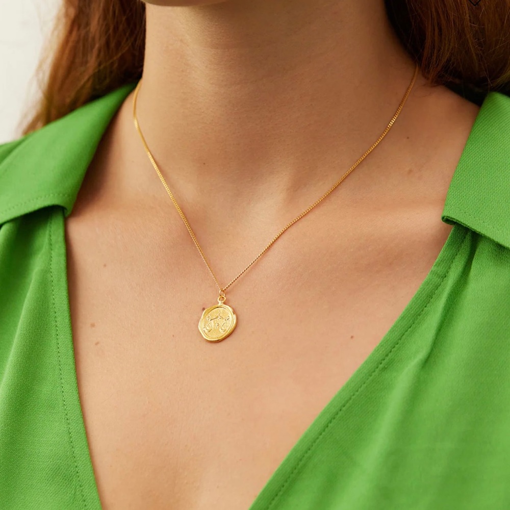 Stilnest Scorpio Zodiac Seal Pendant / Gold Coin Necklace 24k Gold Vermeil - Picture 6 of 6